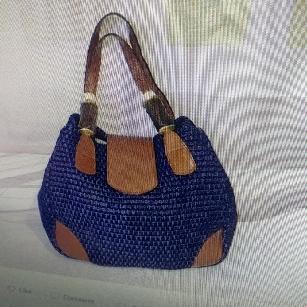 Dillard's Made in Italy Straw Hand Bag w Leather Trim